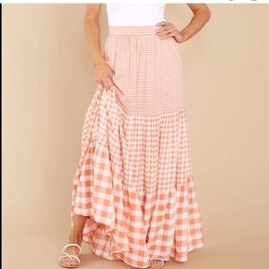 Aura Red dress Twirl Around Peach Gingham Maxi Skirt size Small Peach Color